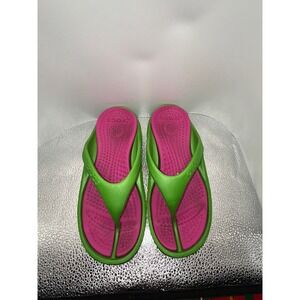 Crocs Athena Flip Flops Green Pink Sandals Womens 5 Slip On Summer Shoes
